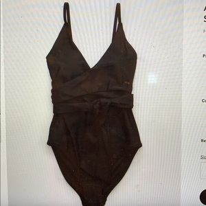NWT Aerie Wrap One Piece swimsuit black Med Long